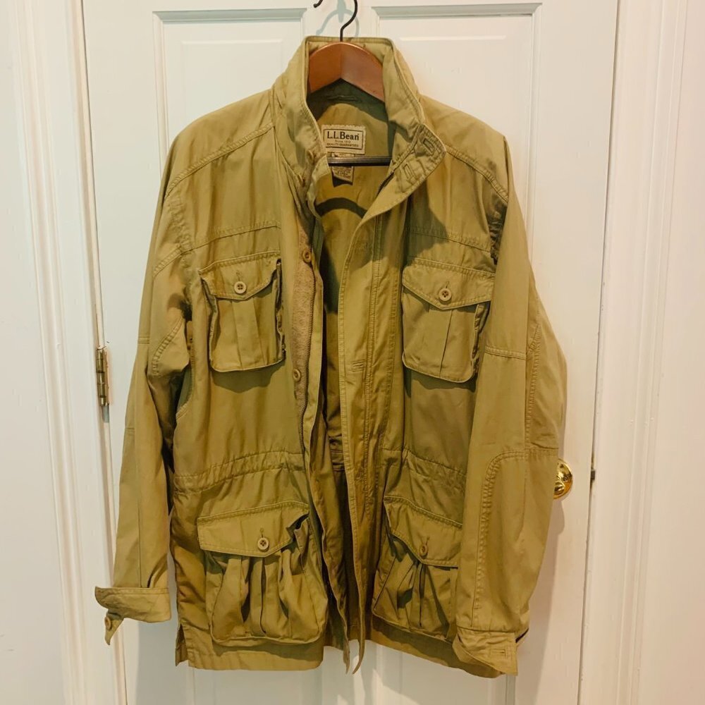 VTG LL Bean Safari Hunting Photography Military Button Shirt Jacket Large RARE